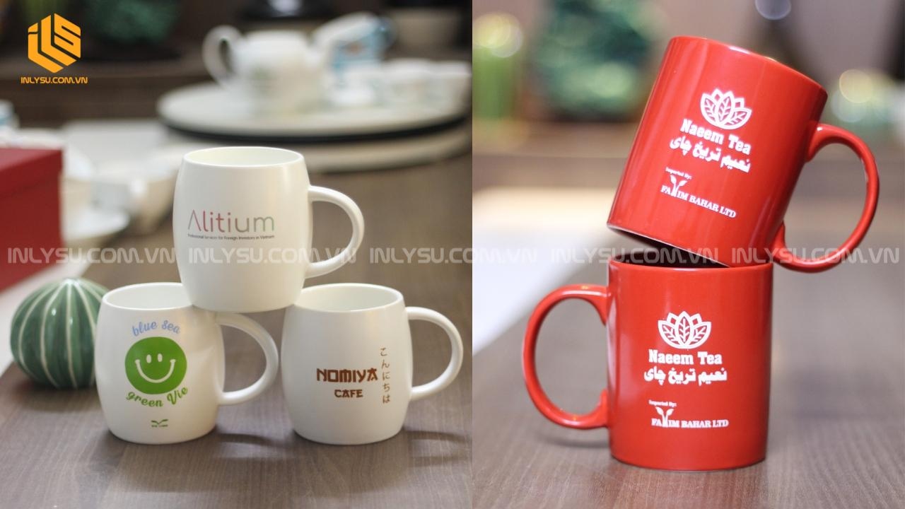 in ly sứ cho quán cafe với logo thương hiệu sắc nét bền màu