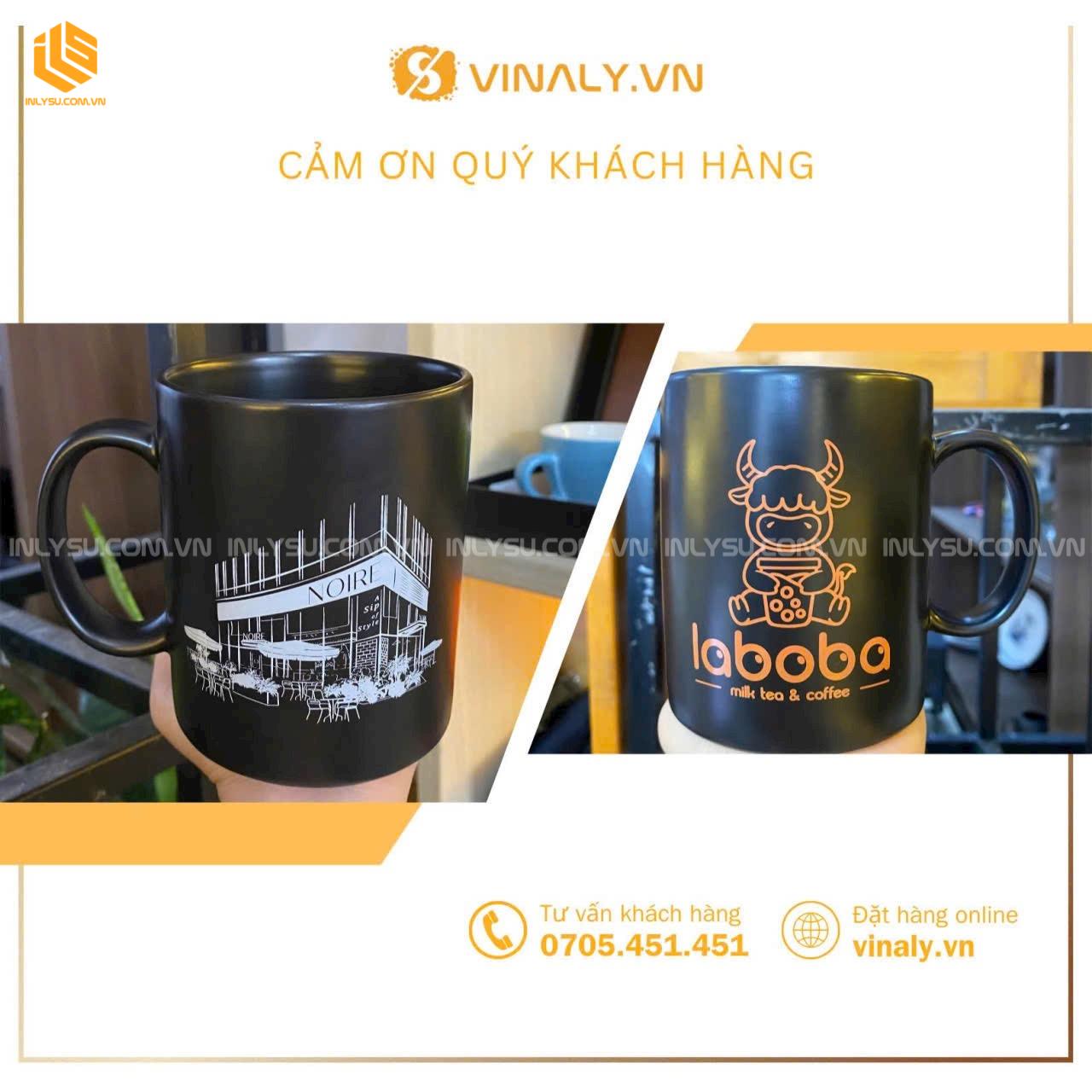 in ly sứ sự kiện mẫu ly đen in logo thương hiệu cafe và doanh nghiệp