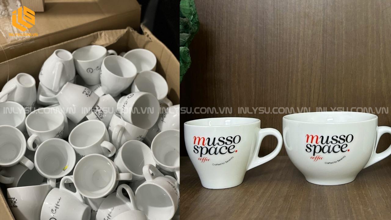 Ly sứ in logo quán cafe dáng cappuccino miệng rộng chuyên dùng pha chế cafe